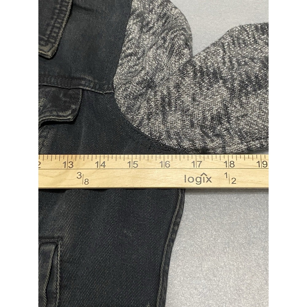 Free People Hooded Denim Jacket Black Grey Knit Sleeve Distressed Small OB401140 - Picture 4 of 12
